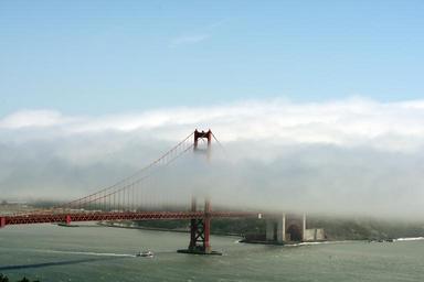 Golden Gate Bridge with fog rolling over it. San Francisco, California LCCN2013630157.tif.tiff